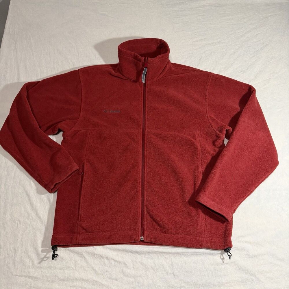 Columbia Sweater Mens Medium Red Fleece Outdoors Full Zip Up Sweatshirt